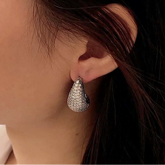 Silver Zircon Water Drop Earrings Luxury Exquisite Tear Bottega - Picture 3 of 10